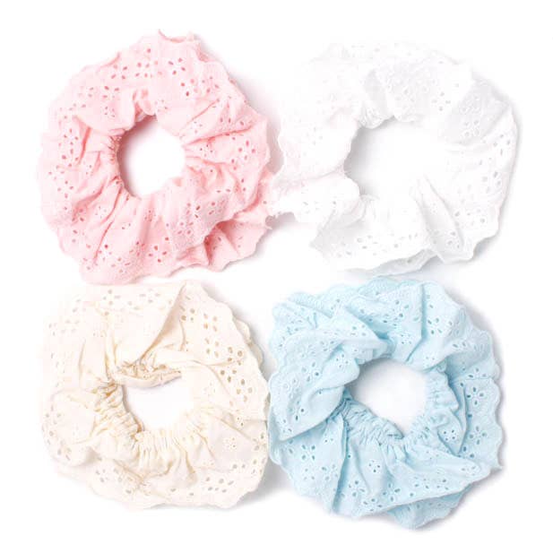 Broderie style double layered scrunchie. for wholesale by Inca UK