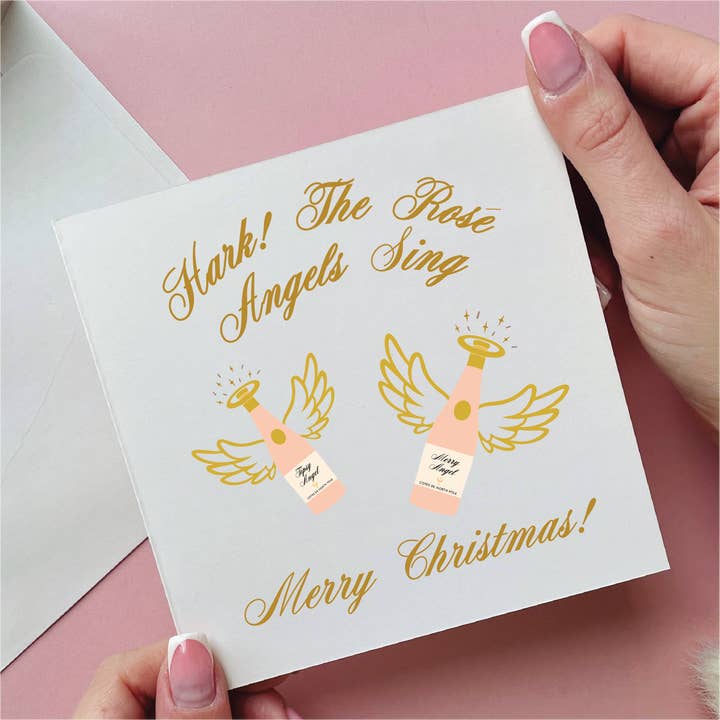 Angel Wine Christmas Card for wholesale by Alphabet Studios