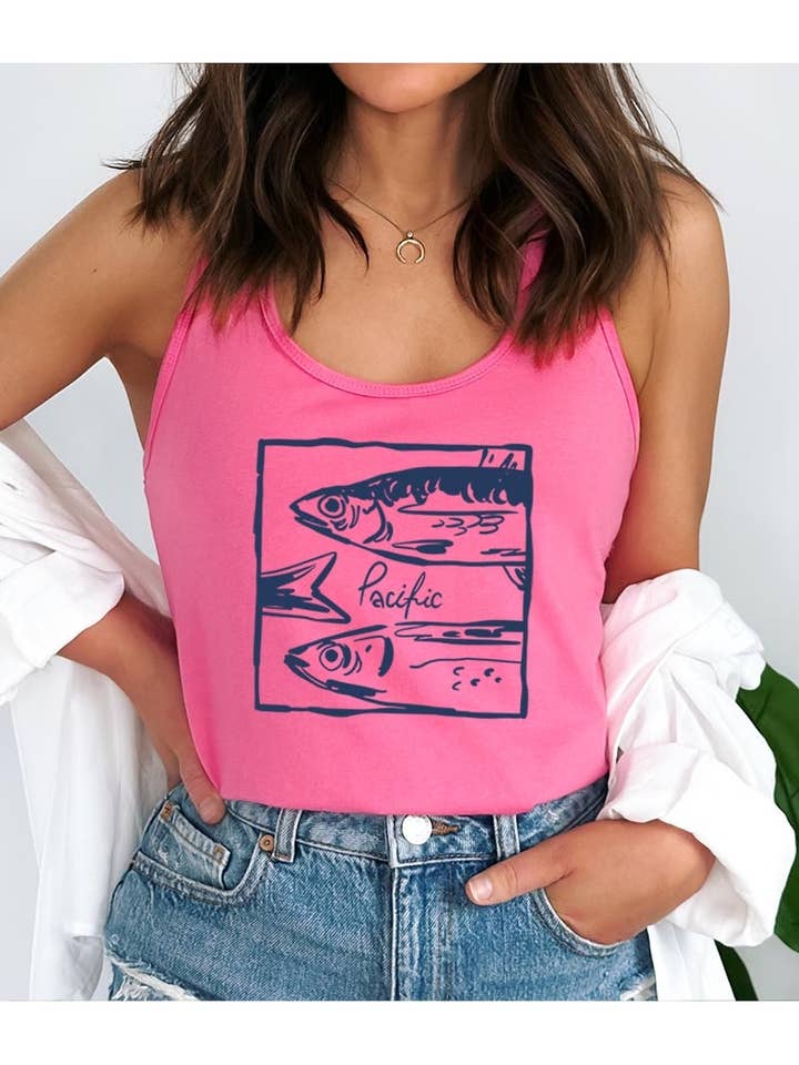 Pacific Fish Graphic Racerback Tank for wholesale by Pink Irene Wholesale