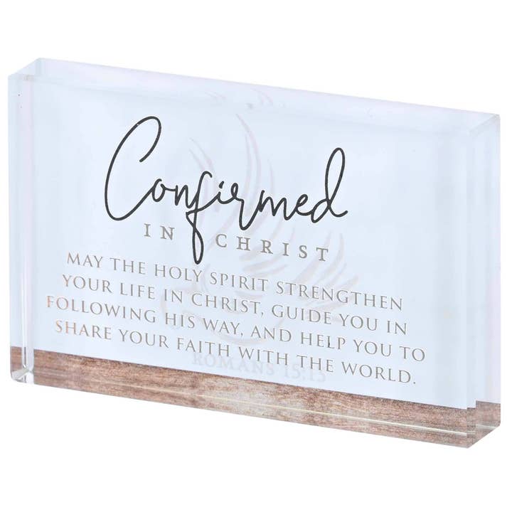 Tabletop Glass Plaque Confirm In Christ for wholesale by Cottage Garden