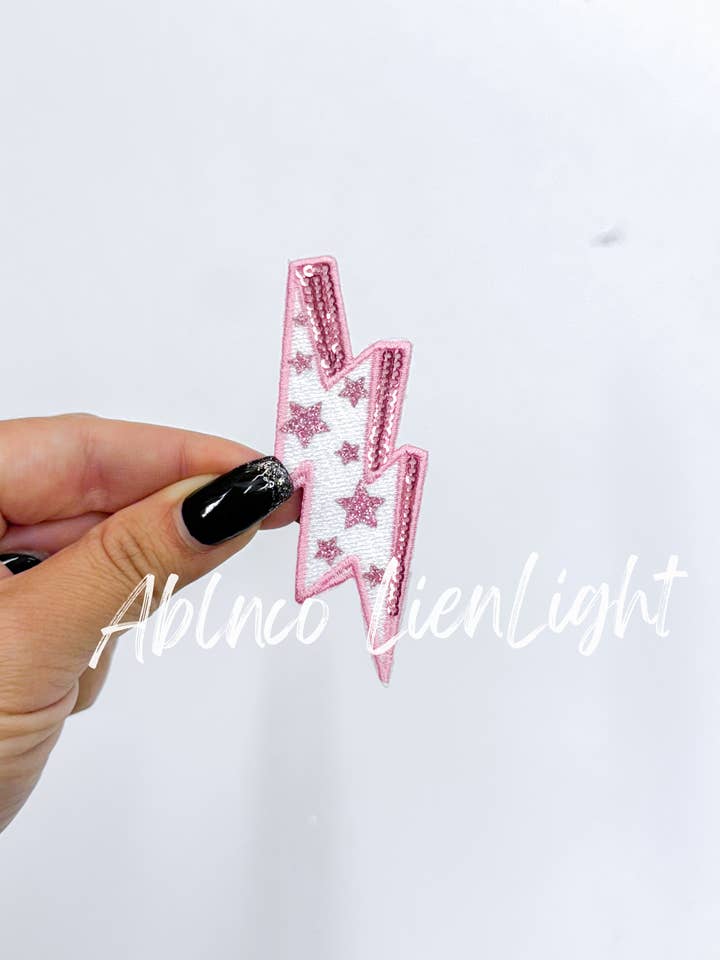 pink glitter star lightning bolt filler patch iron on for wholesale by ABLNco