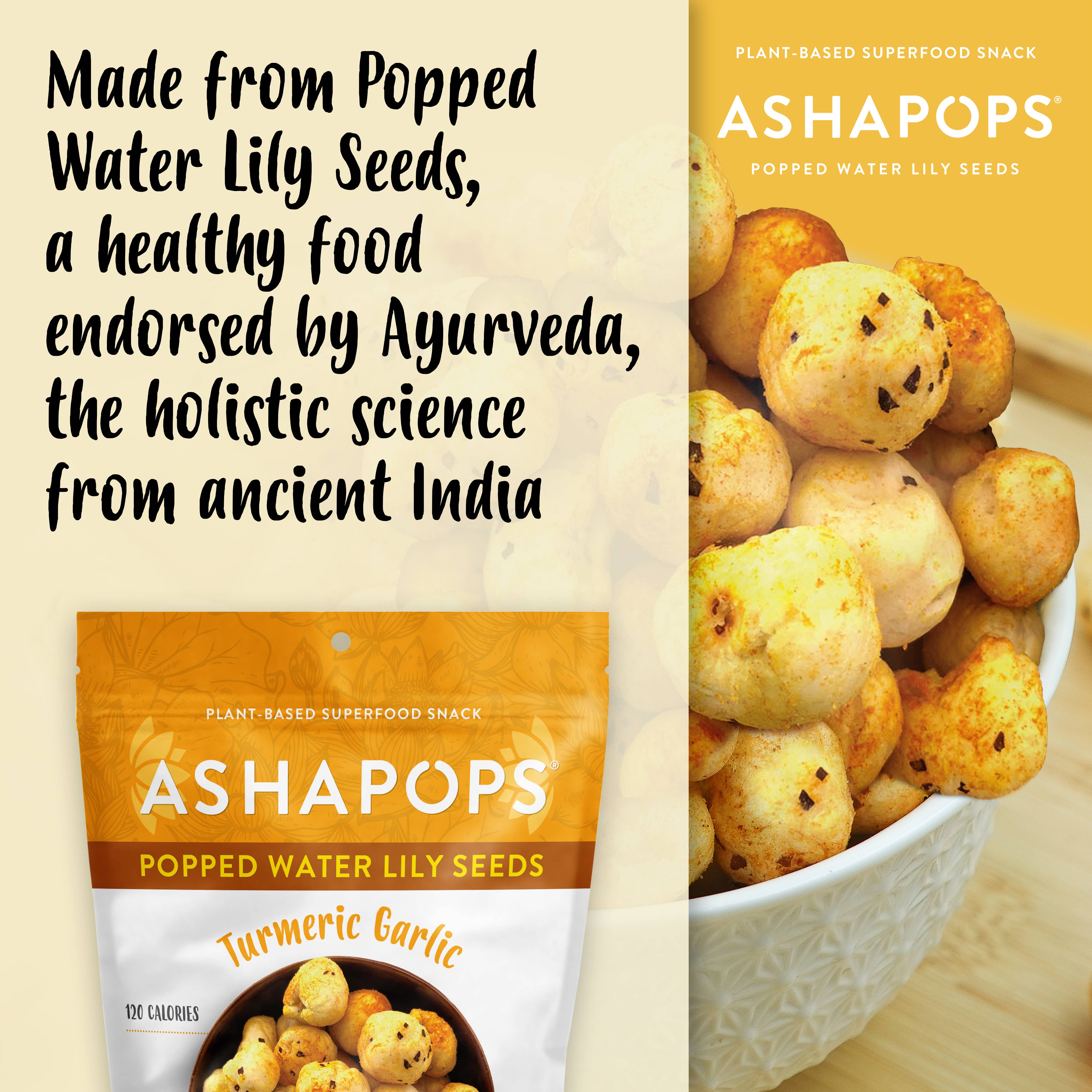 AshaPops - Wholesale Puffed Snack - 1oz Turmeric - AshaPops Popped Water Lily Seeds4