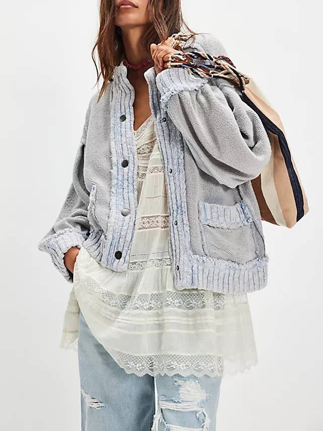 Rosa Clothing - Wholesale Cardigan - Women's - Cozy slouchy boxy drop-shoulder sleeves cardigan18