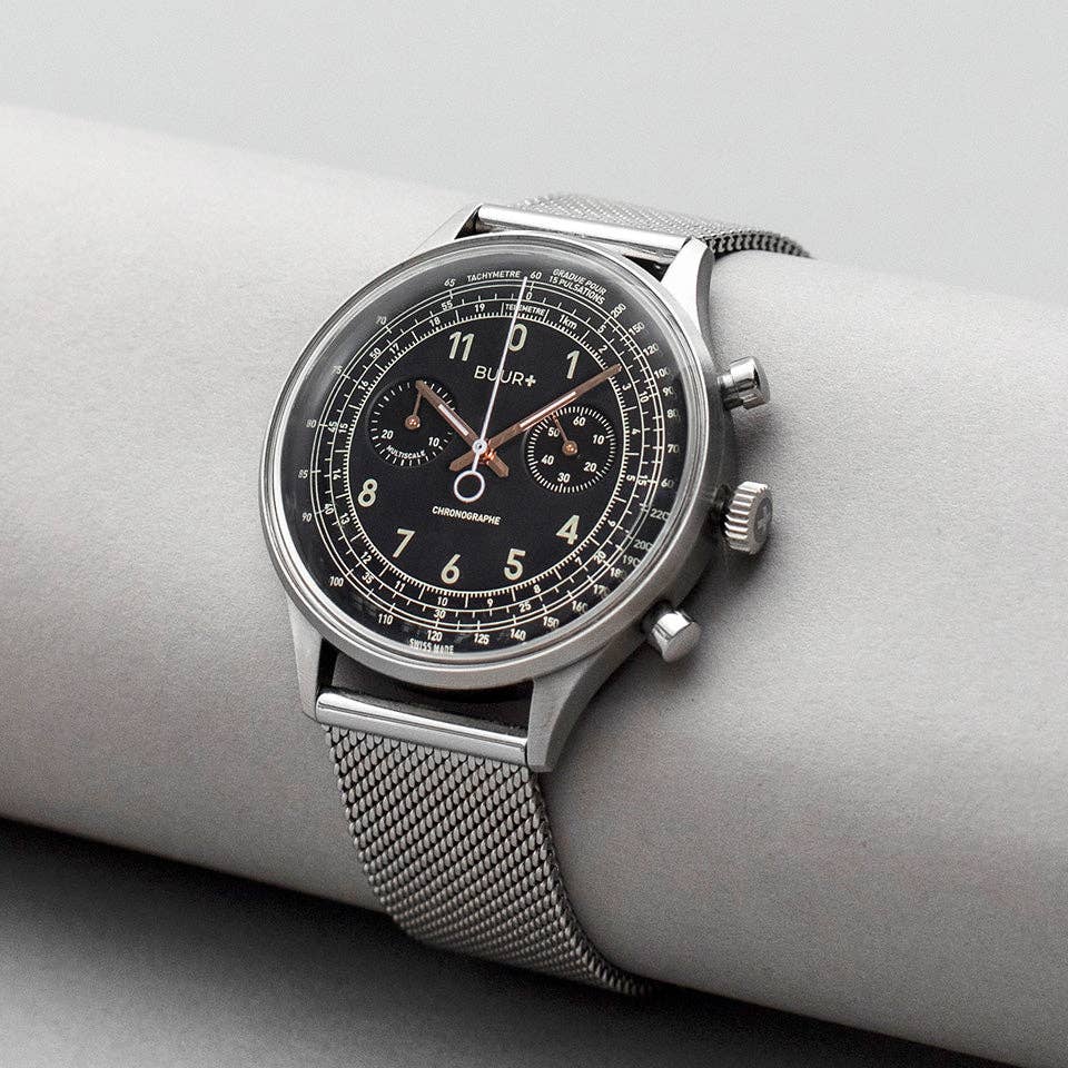 BUUR+ Watches - Vente Montre – homme - Multiscale noir - Chronographe style vintage suisse3