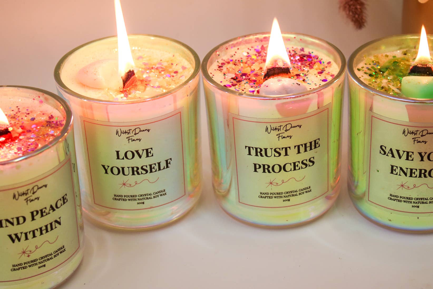 Wildestdreams.flowers – wholesale Jar/filled candle – Positive Energy Crystal Candle- Trust The Process 3