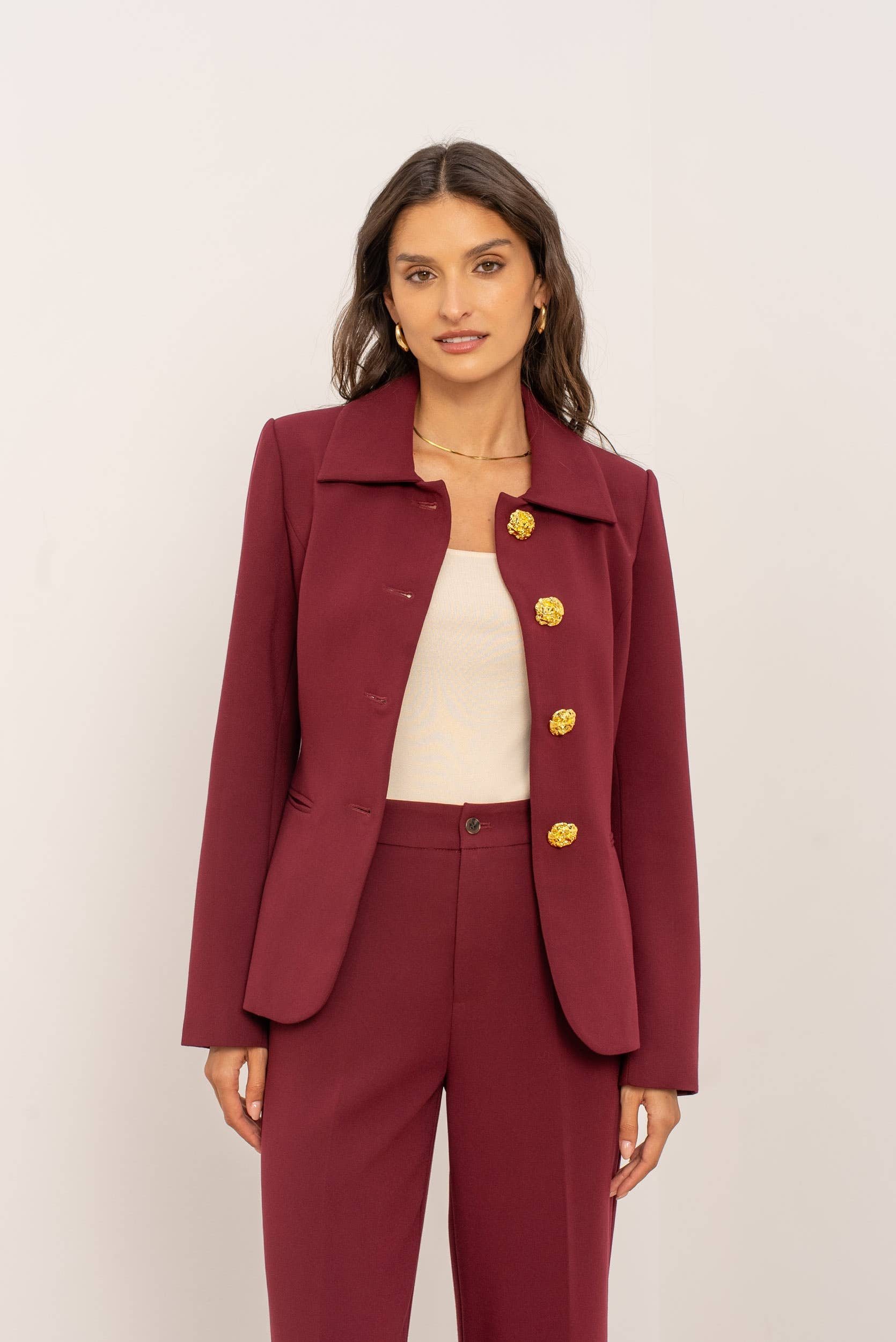 Attentif Paris - Wholesale Jacket - Women's - [Aura] Fitted jacket with shirt collar and gold buttons13