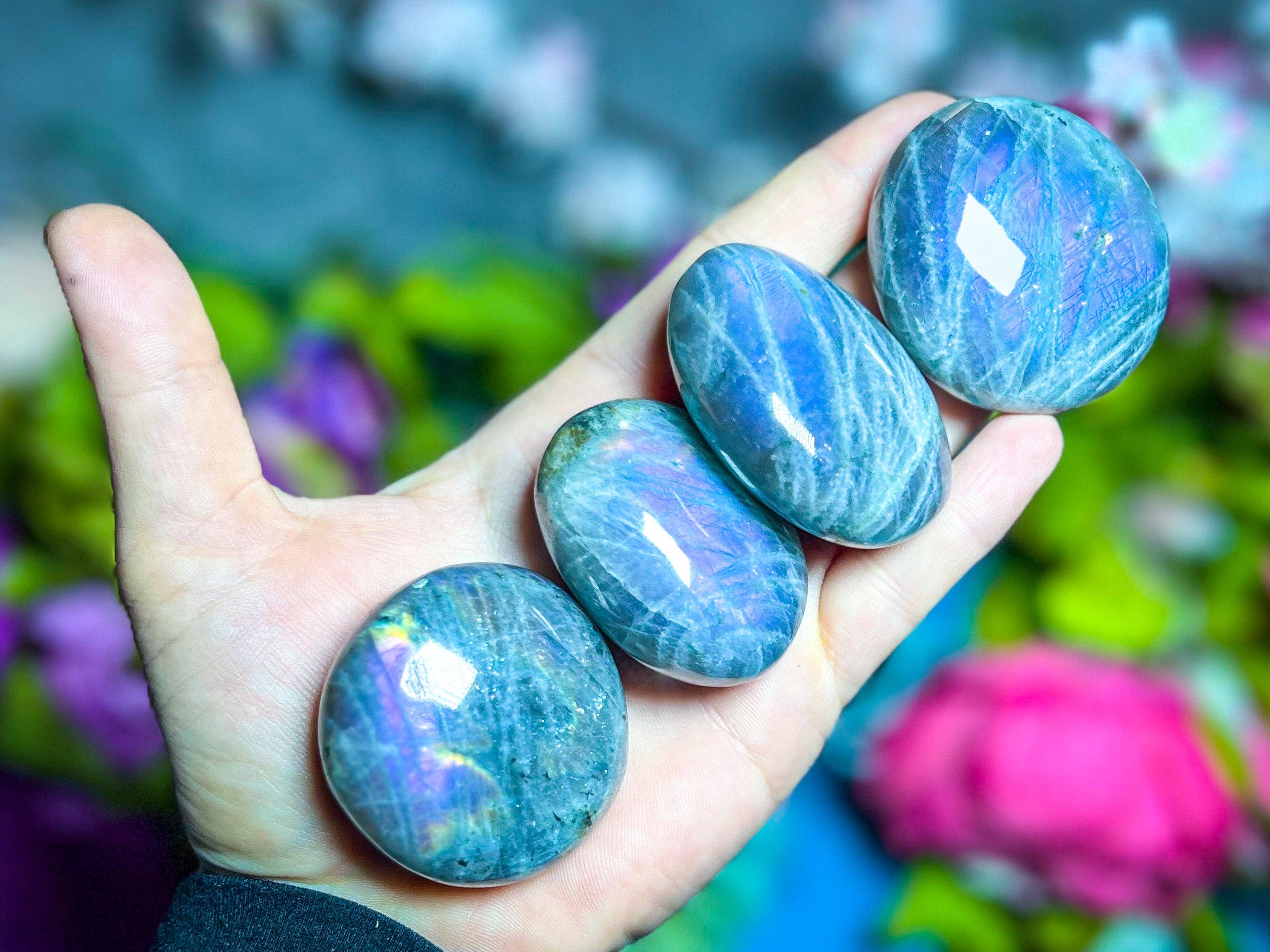Mandala Gems - Wholesale Spiritual Stone/Crystal - Ethically Sourced Purple Labradorite Crystal Palmstones2