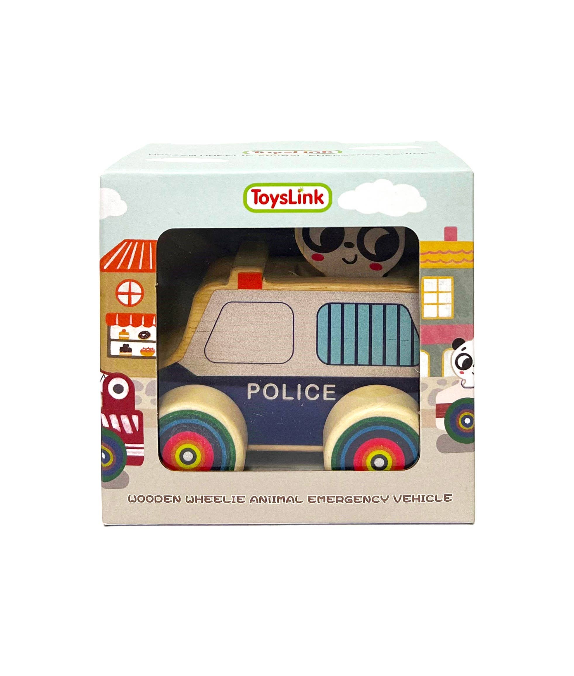ToysLink - Wholesale Wood Toy - Kids - Wooden Mini Wheelie Emergency Vehicles with Animals6