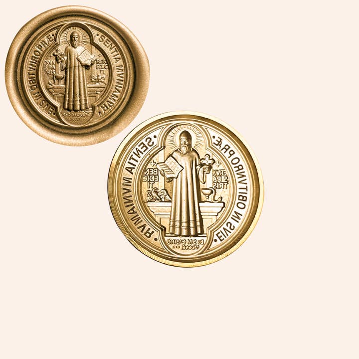 Katolska vaxsigillstämplar, Saint Benedict-medaljen (fram) för wholesale av Pietà Paperie