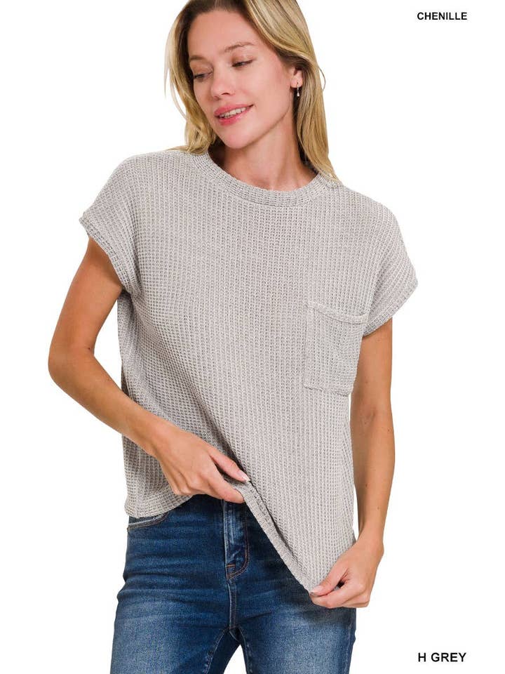 Vanilla Monkey - Wholesale Sweater Vest - Women's - Chenille Waffle Short Sleeve Sweater5