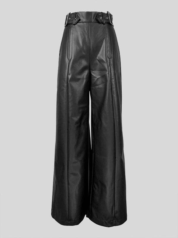 Sheer Trend - Wholesale Pants - Women's - High Waisted Loose Pleated Pockets Split-Joint Pants Trousers14