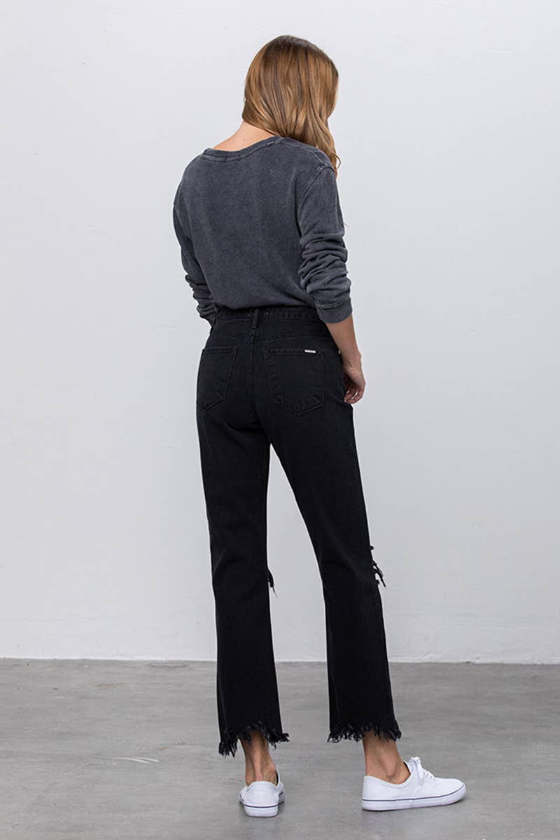 Insane Gene USA - Vendita all'ingrosso Jeans - Donna - Jeans dritti con orlo sfrangiato strappato a vita alta4