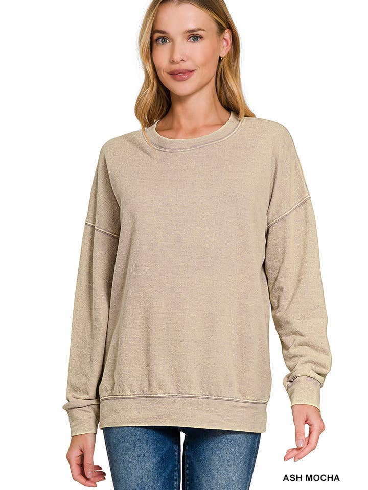 42POPS - Wholesale Sweatshirt – Women's - `.SI-26840 Washed Round Neck Pullover Sweatshirts2
