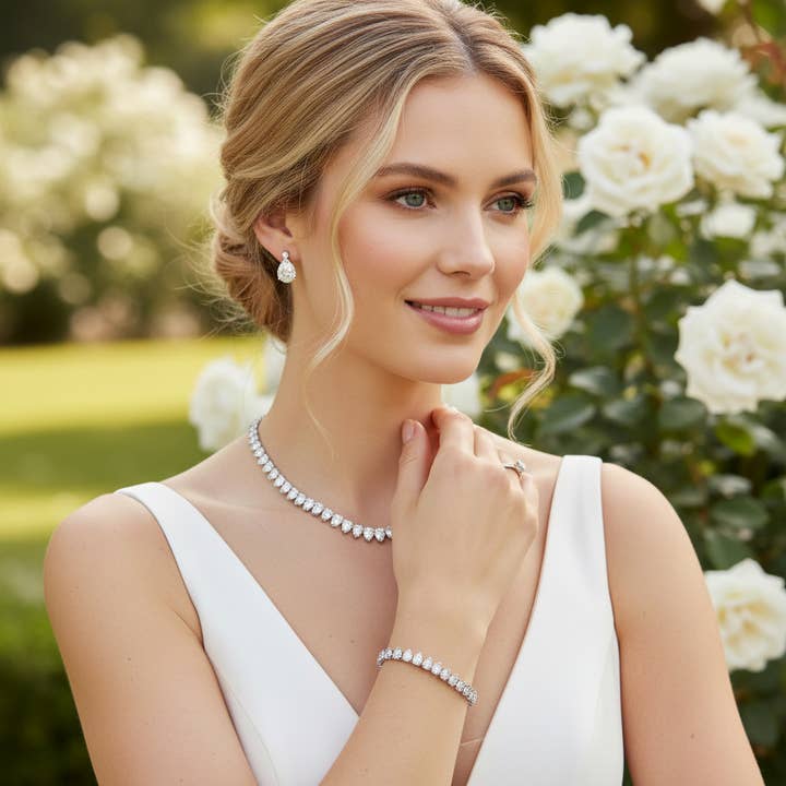 Athena Bridal Jewellery – wholesale Jewellery set – CZ COLLECTION - TIMELESS ELEGANCE SET - CZNK247 SILVER