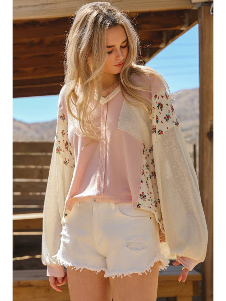 Blush Pink Oversized Patchwork Lightweight Sweater for wholesale on Faire2