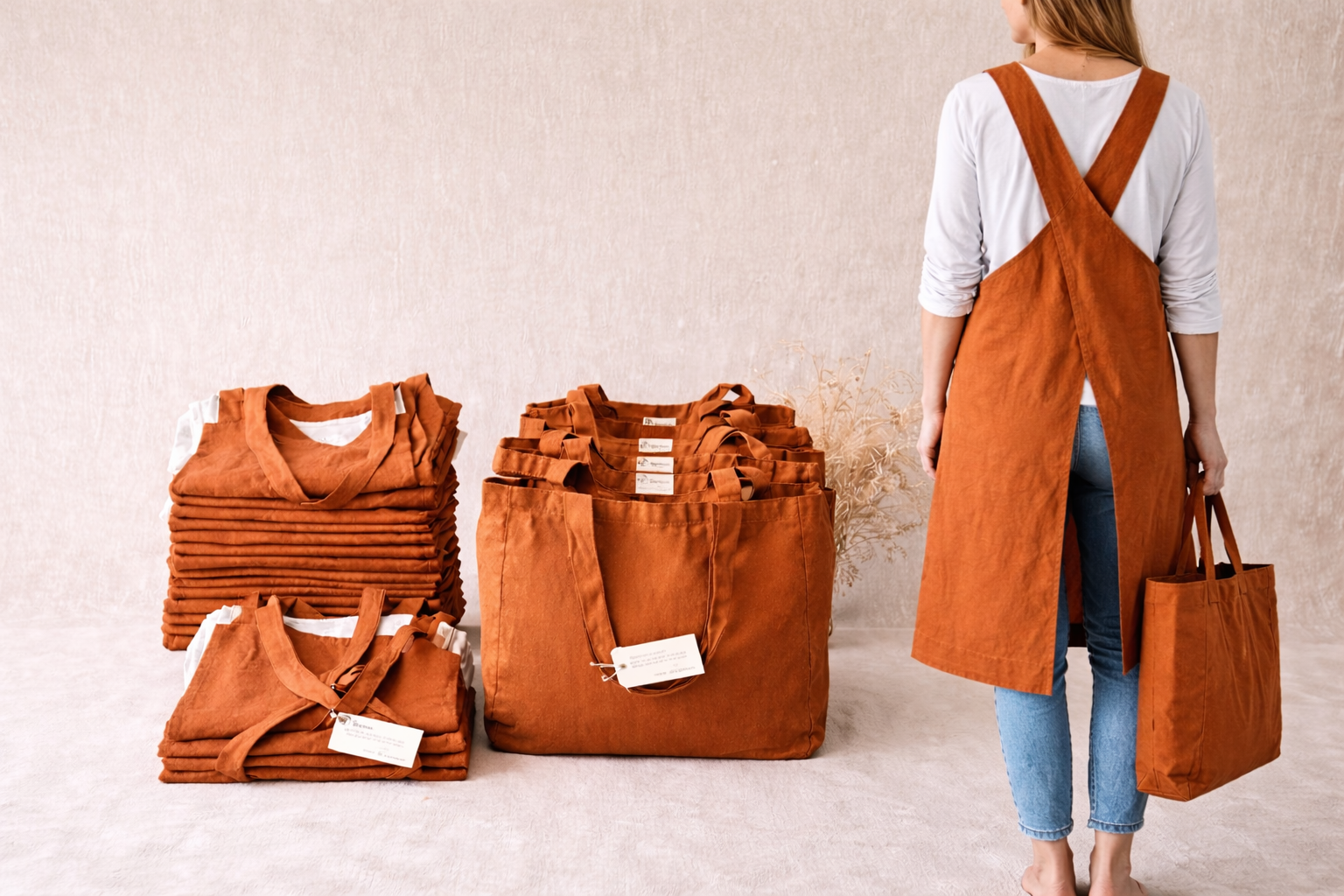 Pure Mitti - Wholesale Apron - Organic Cotton Terracotta Apron & Terracotta Tote Bundle3