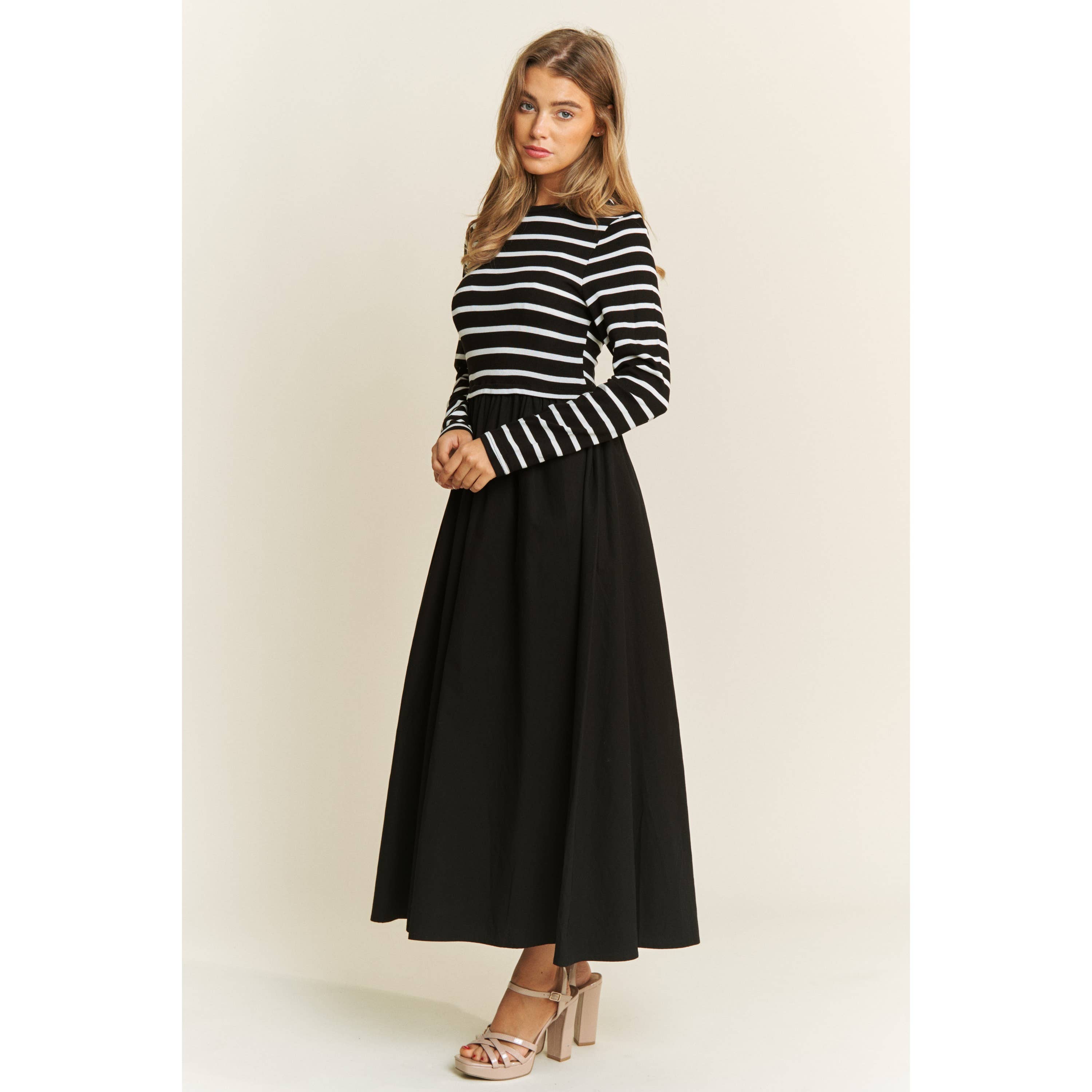 Sweet Generis - Wholesale Dress - Women's - COTTON MAXI DRESS WITH KNIT STRIPE TOP WITH LONG SLEEVES10