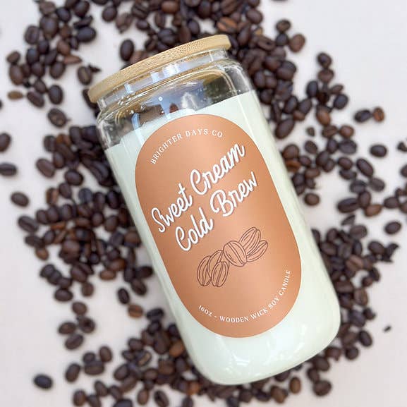 “Sweet Cream Cold Brew” Vela de Soja de Madeira Wick por atacado de Brighter Days Co.