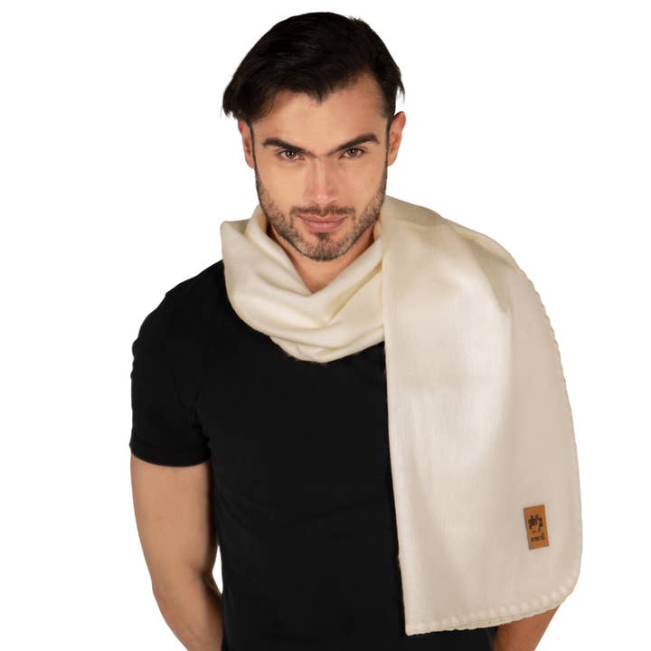 Alpakitas - Wholesale Scarf - Men's - Alpaca Shawl or Scarf 70% Alpaca Cozy Shawl (White) 80'x22' 3