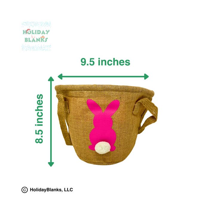 Holiday Blanks - Wholesale Basket - Burlap Easter basket embroidery blanks with puffy tailed bun