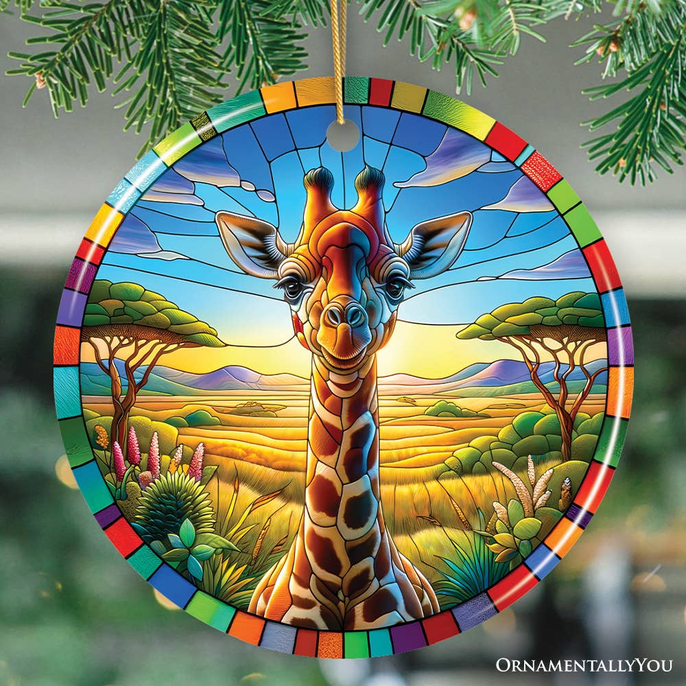 OrnamentallyYou - Wholesale Ornament - Giraffe Grace Stained Glass Style Ceramic Ornament0