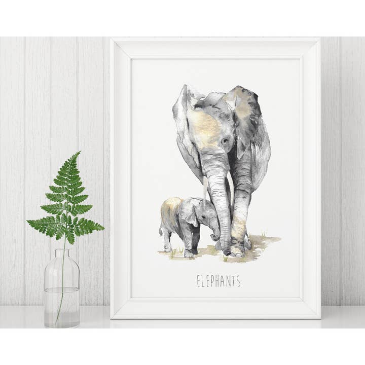 Elephants Watercolour Art Print for wholesale by Katie Hipwell Design