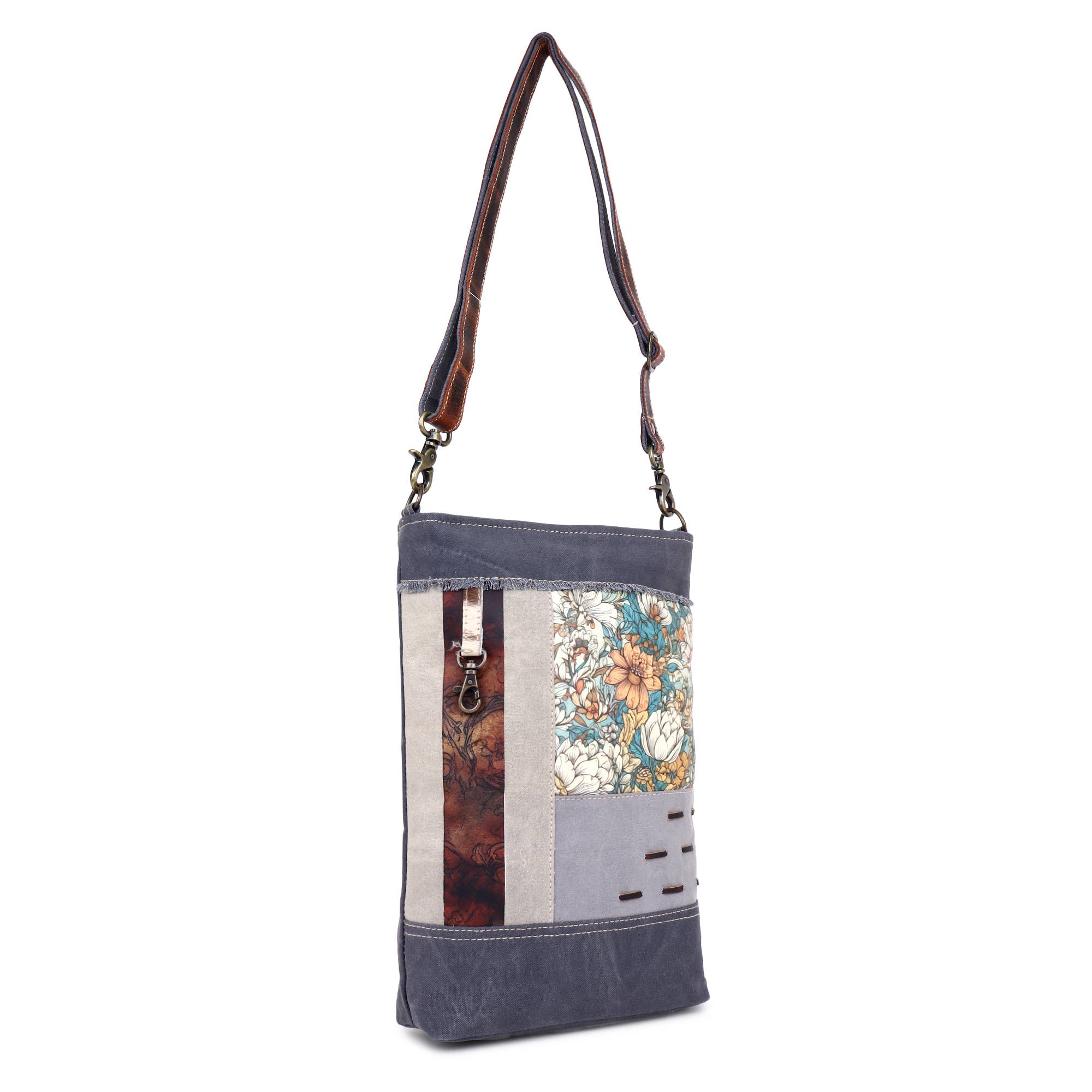 Sixtease Bags USA - Vendita all'ingrosso Tracolla - Donna - Borsa a tracolla da donna in tela e pelle - Grigio floreale1