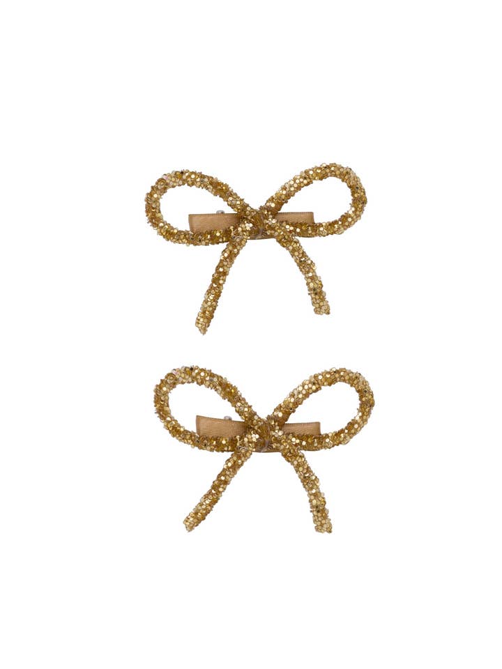 Mini Glitter Bows Clip set van 2 - Goud voor wholesale door Project 6 NY Kids