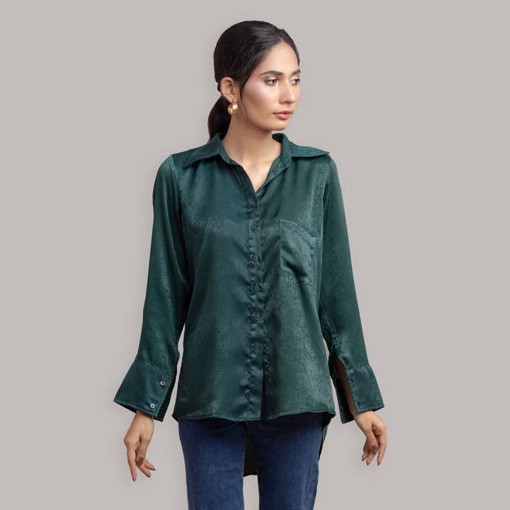 Cross Back Button Down in Dark Green for wholesale by Longwayz