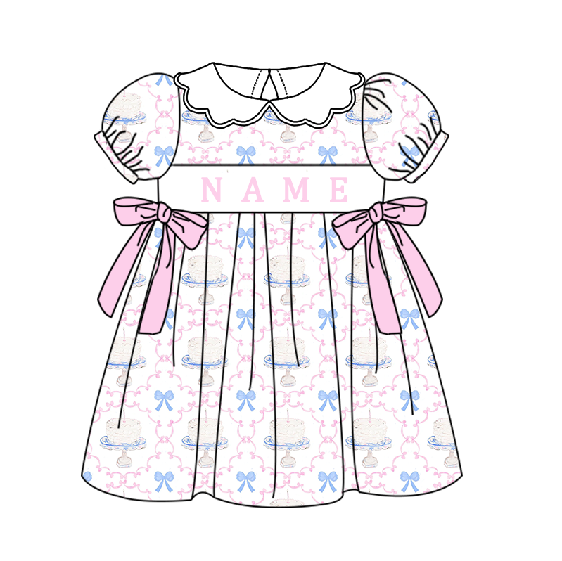 Auraquise - Wholesale Clothing Set - Baby - Kids Birthday Custom Name Embroidery Bow Cake Blue Sibling Clothes0