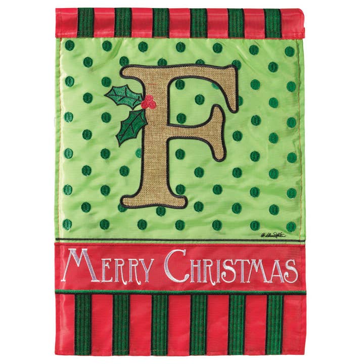 π² Flag Christmas Monogram-F Burlap 13x18 for wholesale by Dicksons