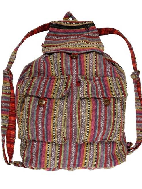 Mochila às riscas de algodão tibetano ameixa por atacado de Earth Divas
