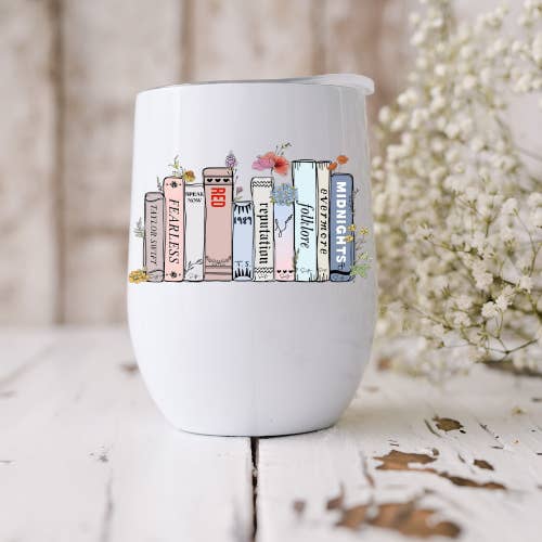 Taylor Swift Album Books The Eras Tour 12oz Wine Tumbler for wholesale by Dogwood Graphics & Design