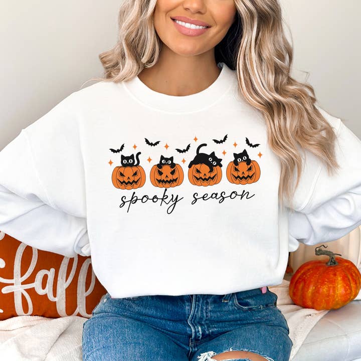 Camisola de Halloween com Gatos Pretos para a Época Assustadora por atacado de DaisyChainDesignCo