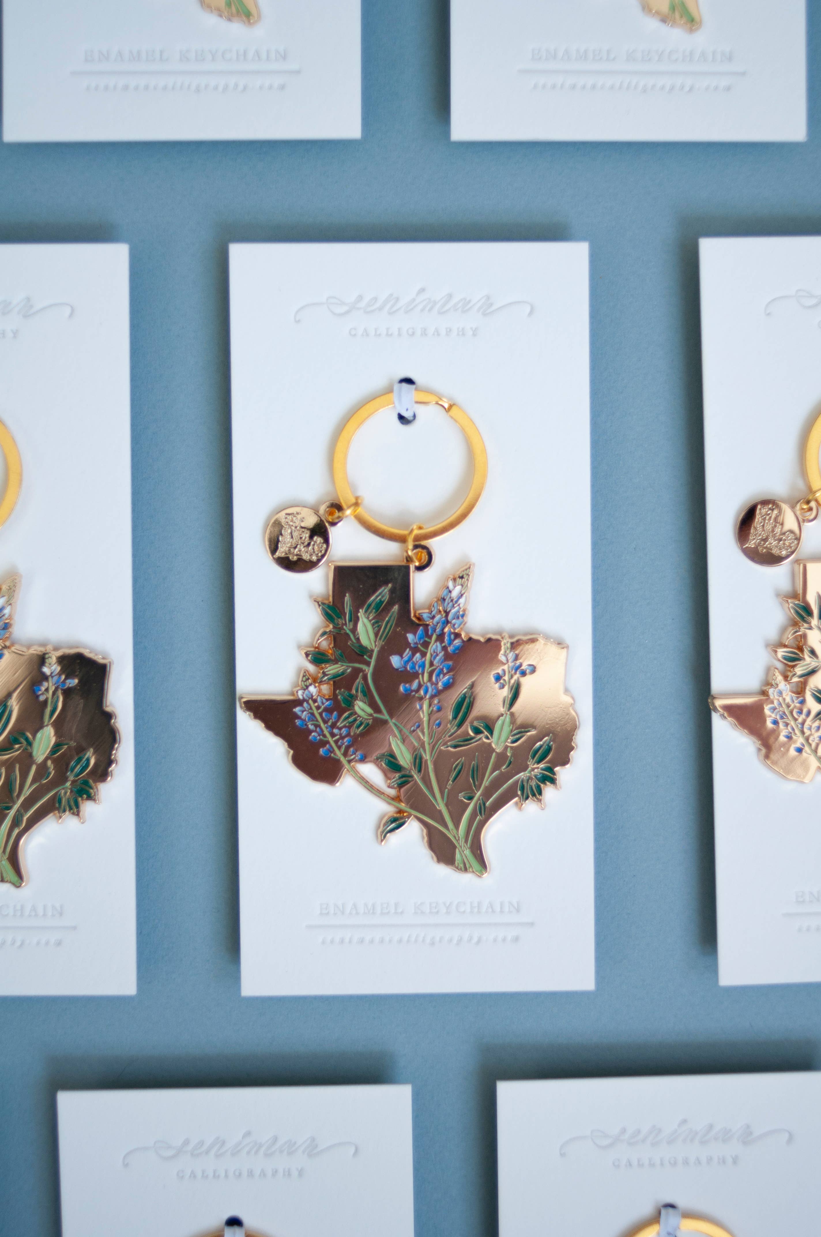 Seniman Calligraphy - Wholesale Keychain - Women's - Gold Texas Bluebonnet Soft Enamel Keychain2