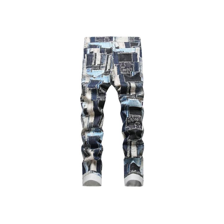 Multi Men's Painted Color-Block Slim Denim Jeans for wholesale on Faire
