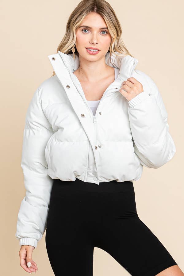 ANWND - Vente Doudoune – femme - DOUDOUNE EN SIMILICUIR AVEC FERMETURE ÉCLAIR ET BOUTONS SUR LE DEVANT 24895