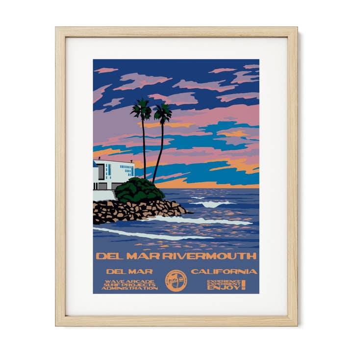 Del Mar Rivermouth WPA Surf Poster | Vintage Del Mar Art Print for wholesale by WAVE ARCADE