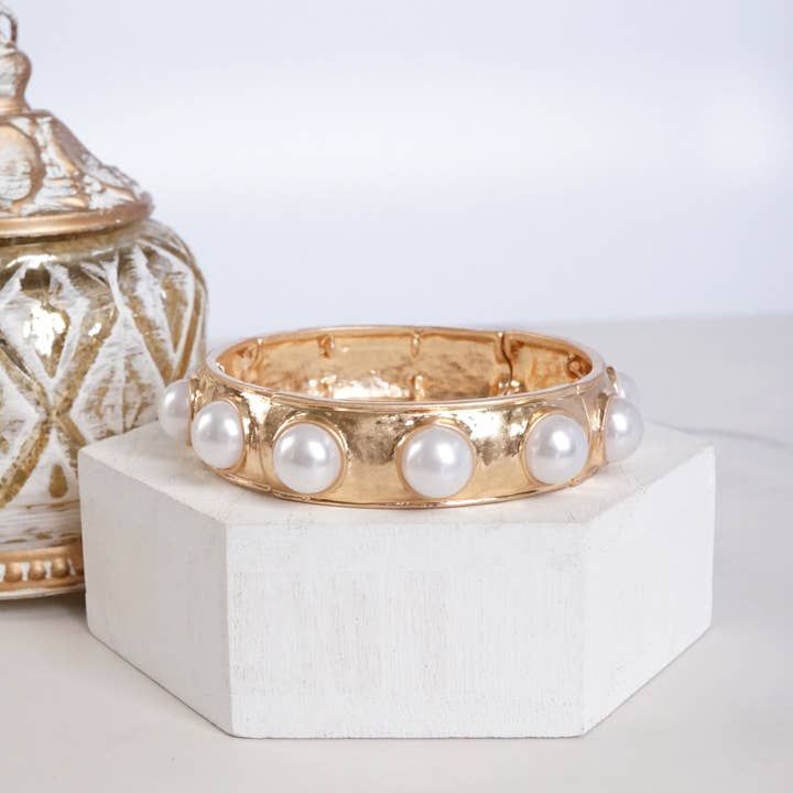 PennyLine inc - Wholesale Bangle Bracelet - Eternity Statement Bangle Gold Silver Tone Pearls Crystals4