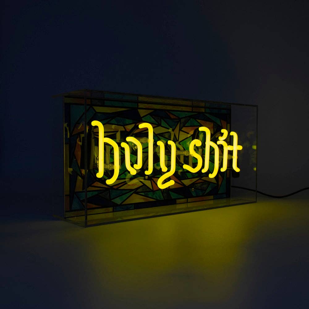 Yellow 'Holy Shit' Glass Neon Sign for wholesale on Faire4