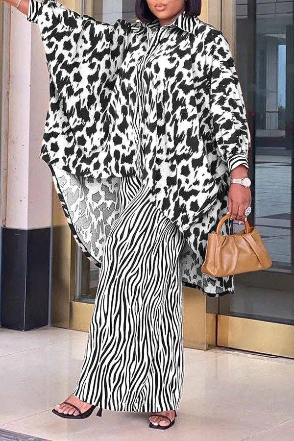 Aria Romance - Wholesale Top & Pant Set (NOT Loungewear) - Women's - Printed Shirt Wide Leg Set1