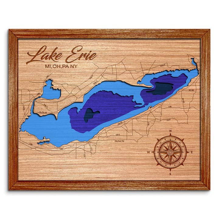 Lake Erie dybdekort - Hjem & Vægdekoration for engroshandel hos Premier Gifts and More