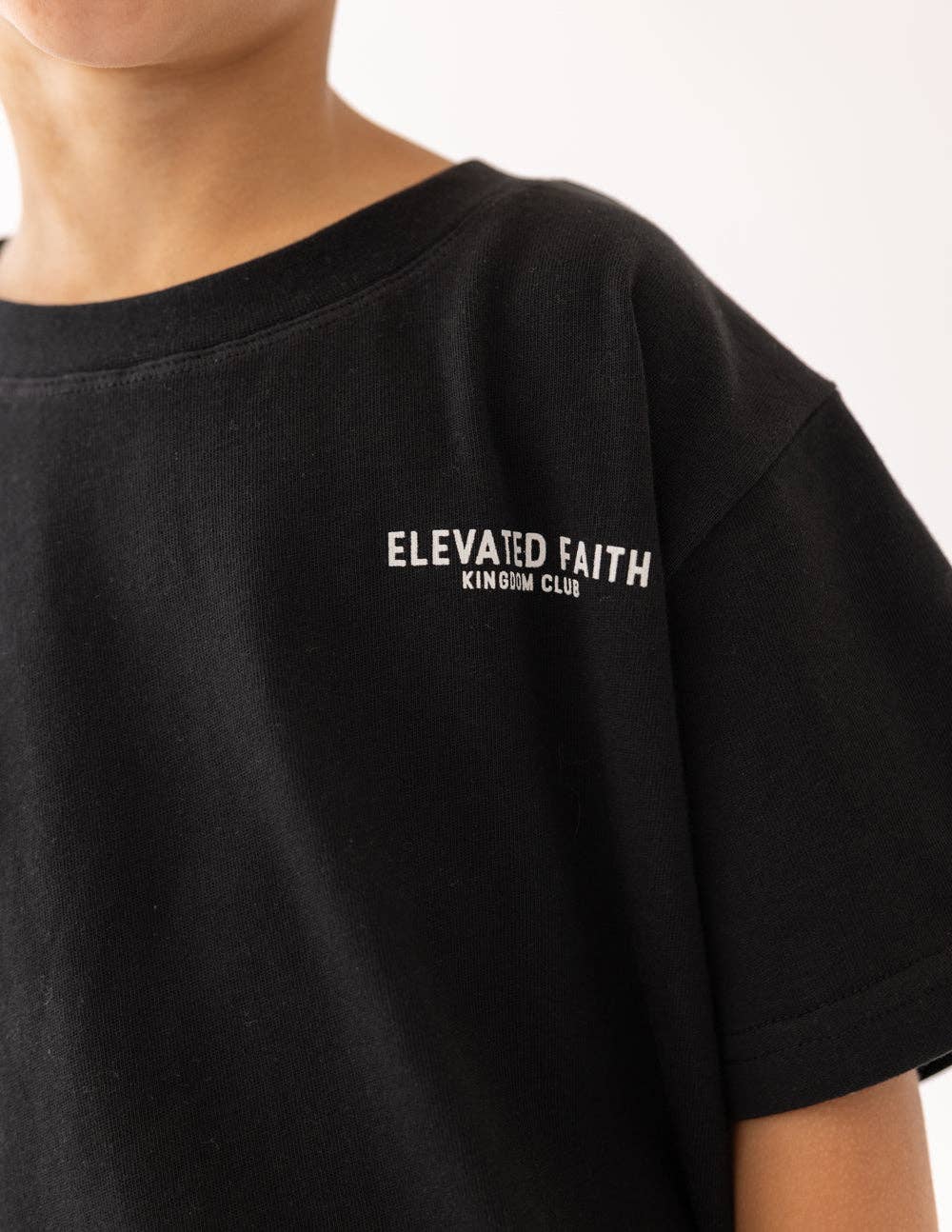 Elevated Faith – T-shirts estampadas – Criança por atacado – Camiseta Preta para Crianças Kingdom Club6
