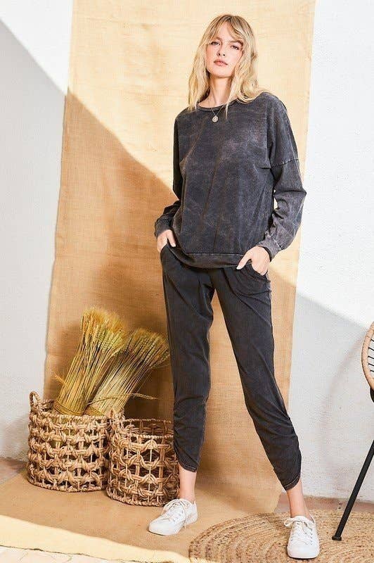 NERO Pantaloni con lavaggio minerale arricciato con fascia elastica in vita in vendita all'ingrosso su Faire8