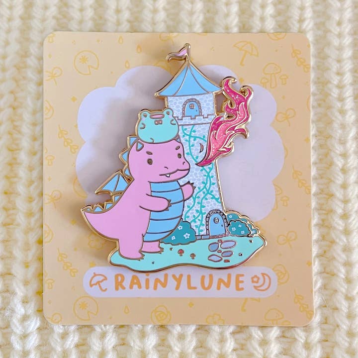 Frog & Dragon Fairy Tale Tower Pin for wholesale by Rainylune