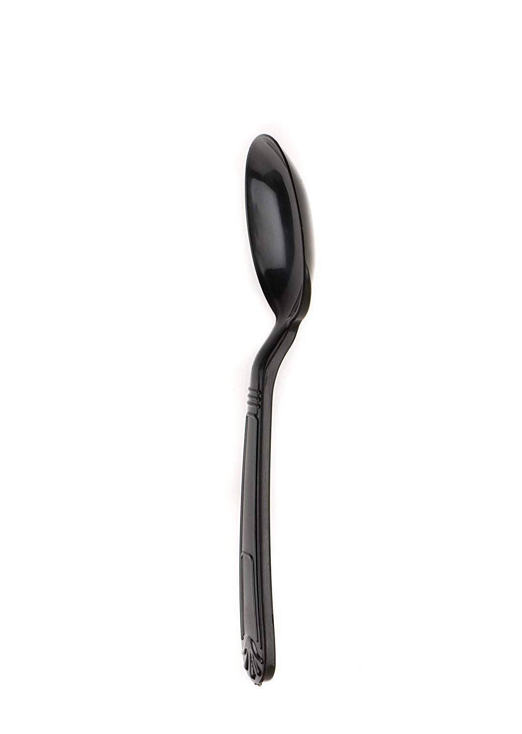 EcoQuality - Wholesale Table Spoon (Cutlery) - Disposable Plastic Heavy Weight Spoons Black/White Unwrapped1