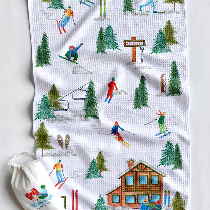 Skiing Icons Artwork Waffle Towel for wholesale by Dishique