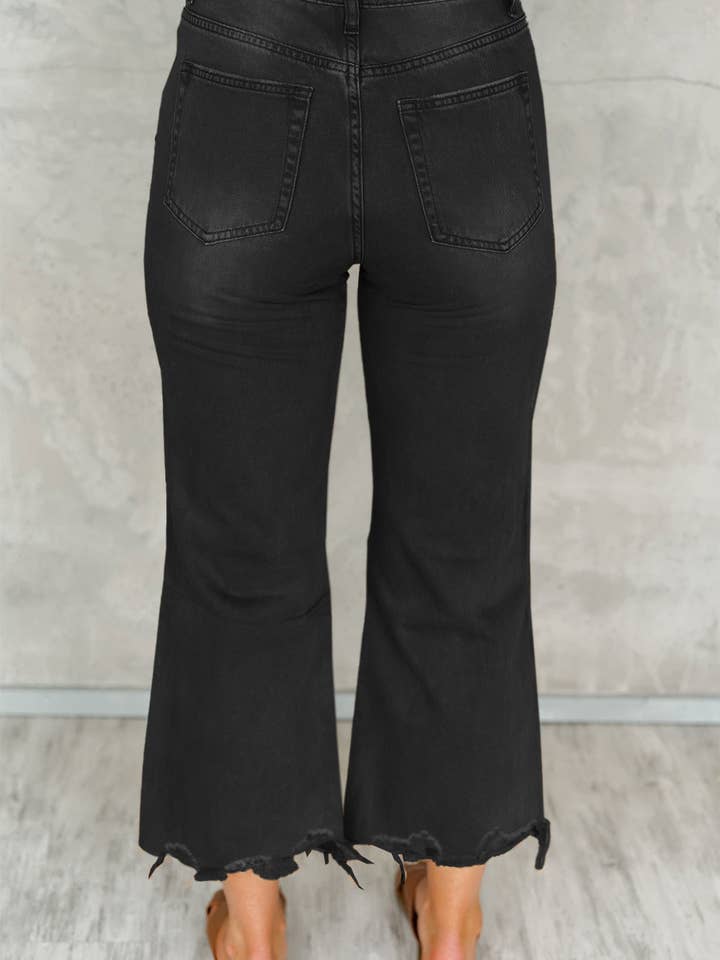 FULL TIME PURCHASE - Wholesale Jeans - Women's - Distressed Hollow-out High Waist Cropped Flare Jeans