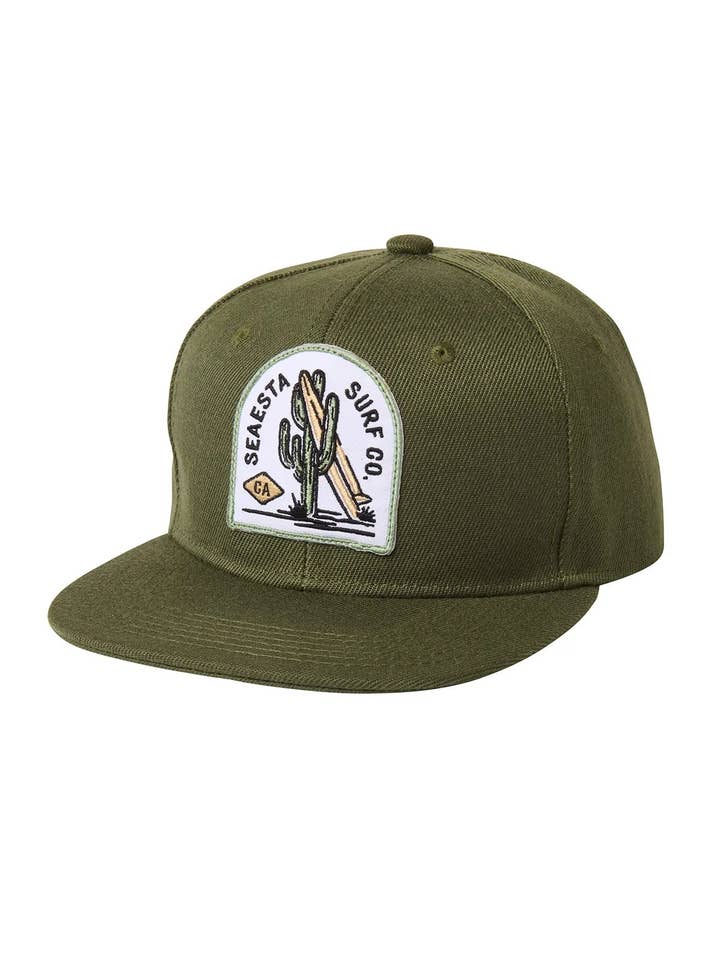 Surf Cactus Patch Snapback Hat / Olive for wholesale by Seaesta Surf