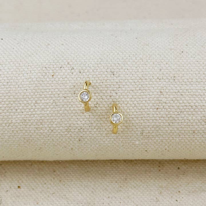 GoldFi - Wholesale Hoop Earrings - 18k Gold Filled Solitaire Bezel CZ C-Hoop Earrings